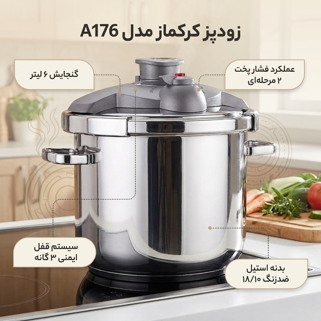 زودپز کرکماز مدل A176 گنجایش 6 لیتر - تصویر 2