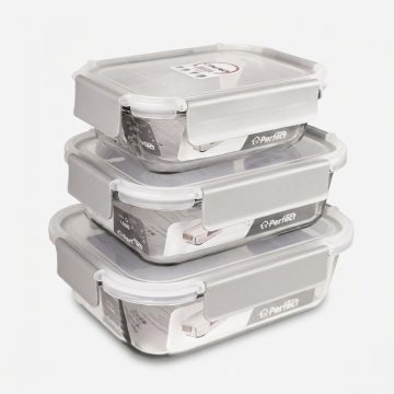 ظرف نگهدارنده با بدنه شیشه ای پرفکت هوم مدلP5400 مناسب برای قرار دادن در یخچال و فریزر مجموعه 3 عددی